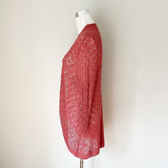Maurices Pointelle Knit Open Front Longline Rust Color Cardigan - Picture 3 of 3